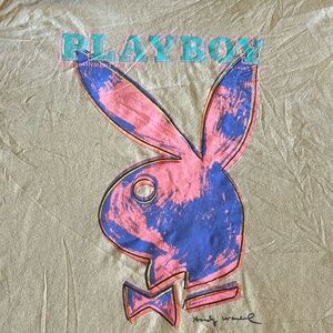 Playboy Shirt Mens Medium Mustard Beige Andy Warhol Tie Dye Magazine Cover